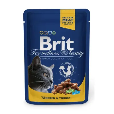 Hrana umeda pentru pisici Brit Premium Adult cu pui curcan 100 gr