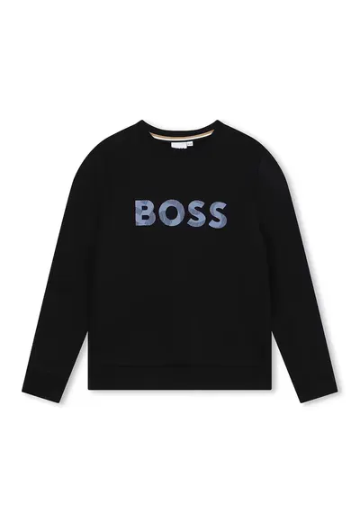 Bluza de trening cu decolteu rotund si imprimeu logo - Negru