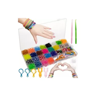 Set creativ accesorii bratari, elemente decorative, 1500 benzi cauciuc, crosete, multicolor