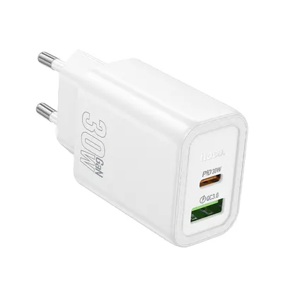 Adaptor Priza HOCO N63, Port Type-C + USB, Incarcare rapida 30W, Tehnologie GaN, Alb Engros