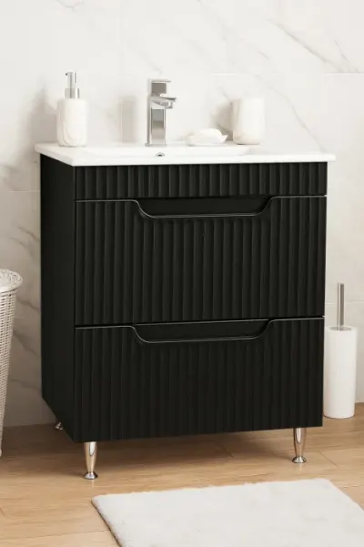 Set Baza front MDF si Lavoar seria 033, cu sertare, 60 cm, negru