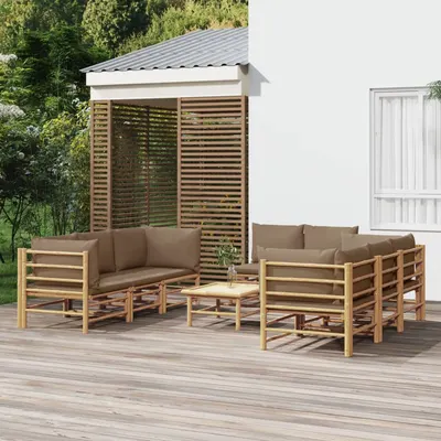 vidaXL Set mobilier de grădină cu perne gri taupe, 9 piese, bambus
