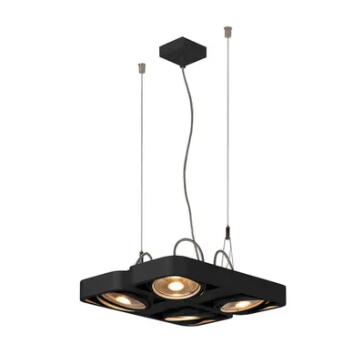 Lampa suspendata, lustra AIXLIGHT® Pendant GU10, black pendant, four-headed, QR111, square, black, L/W/H 40/36/5 cm, 2x75W max.