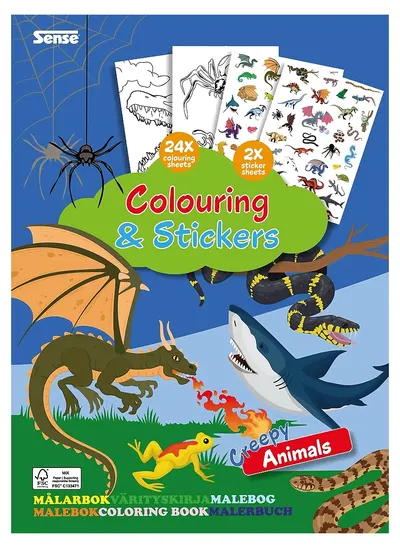 Carte de colorat cu abțibilduri Sense - Animale înfricoșătoare