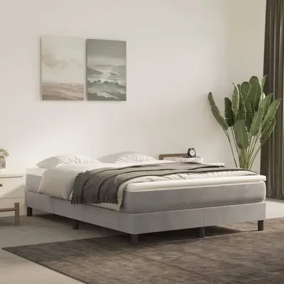 vidaXL Cadru de pat cu arcuri, gri deschis, 140x190 cm, catifea