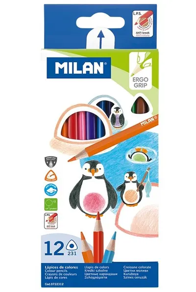 Set creioane colorate Milan - Triunghiulare, 12 culori