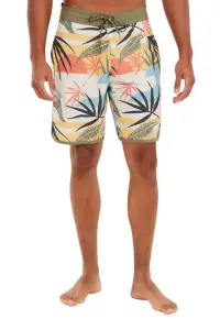 Pantaloni scurti de baie cu imprimeu tropical si talie medie