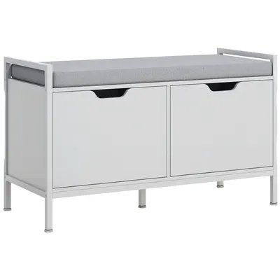 HOMCOM Banchetă Dulap pentru Pantofi cu 2 Compartimente și Pernă, Dulap Pantofi pentru Hol, 84x35x50 cm, Alb | Aosom Romania