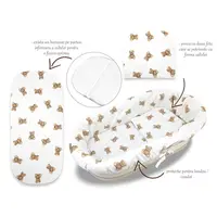 Set pentru landou/cosulet, Qmini, Cu protectie, saltea si pernuta, Din bumbac certificat Oeko Tex Standard 100, Teddy Toys