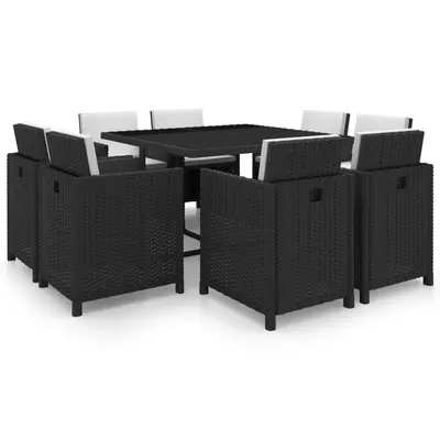 Gossi set mobilier de exterior cu perne, 9 piese, negru, poliratan