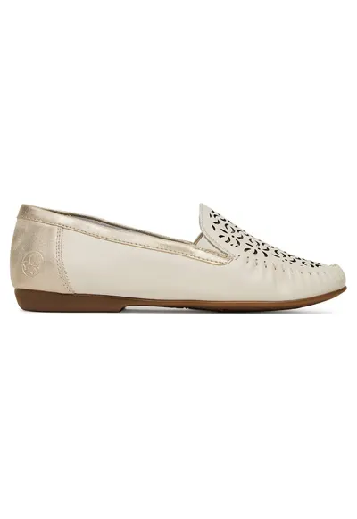 Mocasini dama bej - piele naturala - talpa sintetica - detalii perforate