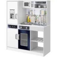 AIYAPLAY Set de Bucătărie de Jucărie din Lemn cu Aragaz cu Lumini și Sunete, Chiuvetă cu Circulație a Apei și Accesorii, Alb | Aosom Romania