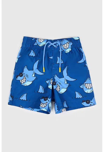Pantaloni scurti de baie cu model rechin - Albastru petrol