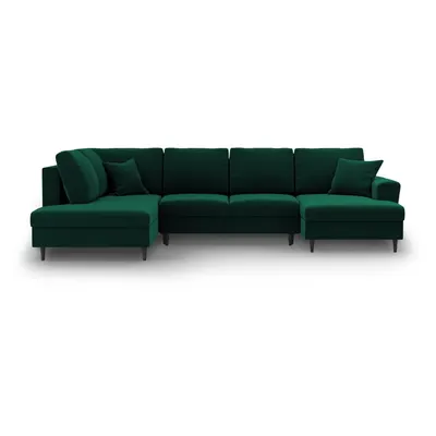 Colțar verde extensibil, cu spațiu de depozitare cu tapițerie din catifea (cu colț pe partea stângă-în formă de "U") Kyoto – Cosmopolitan Design