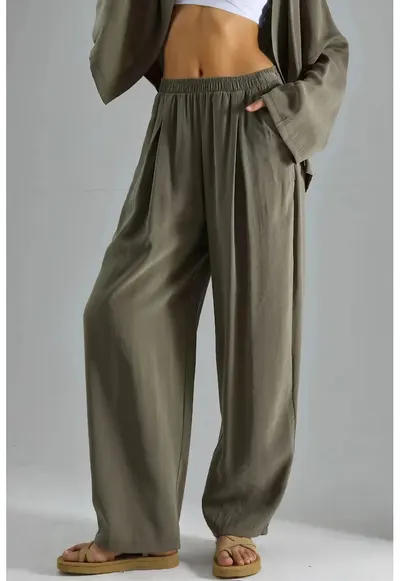 Pantaloni dama - textil - kaki