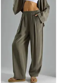 Pantaloni dama - textil - kaki