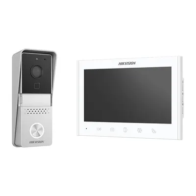Kit videointerfon pe 2 fire Hikvision DS-KIS102-P/S, 1 familie, 7 inch, plug and play, aparent