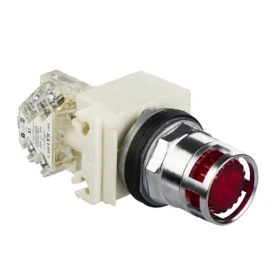 Buton Luminos Rosu Ø 30 - Cu Revenire, Protectie Metalica - 120V - 1Di