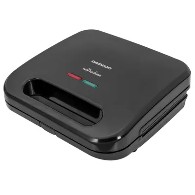 Sandwichmaker 3 in 1 Daewoo DSM300, putere 800 W, Placi antiaderente, indicator luminos incalzire, termostat, maner Cool Touch, clapeta de blocare, Negru