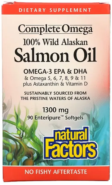 Salmon Oil, 1300 mg, 90 capsule gelatinoase moi, Natural Factors