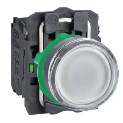 Buton Iluminat Alb Ø 22, Incastrat, Revenire cu Arc, 250 V, 1No+1Nc
