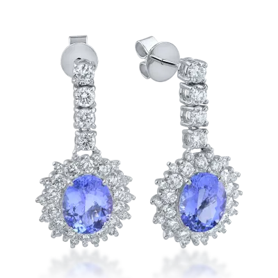 Cercei din aur alb cu tanzanite ovale de 5.51ct si diamante round de 2.448ct