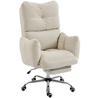 HOMCOM Scaun birou cu suport pentru picioare, Scaun ergonomic pentru gaming și computer, Flanel alb, Tapițerie groasă | Aosom Romania