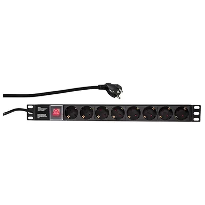 PDU 8x Schuko, 19, Comutator, 1U, cablu 2m, negru, ALU