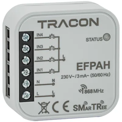 Emitator radio, 4 canale, in doza de aparataj 230 V, 50 Hz, 868.32 MHz, 250 m