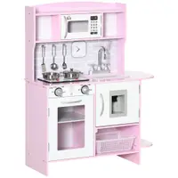 HOMCOM Bucătărie de jucărie din lemn pentru copii +3 ani, bucătărie-jucărie cu lumină și sunete 70x29x90 cm Roz | Aosom Romania