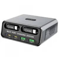 Incarcator Statie Cu Cablu USB-C OEM WLX-60C, 130W, 2 x USB-A - 2 x USB-C, Gri
