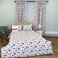 Set Lenjerie Pat Dublu 4 Piese + 2 Draperii 150x235cm din Bumbac Ranforsat – Confort si Eleganta, Fabricat in Romania, Alb, Lila, Iepurasi