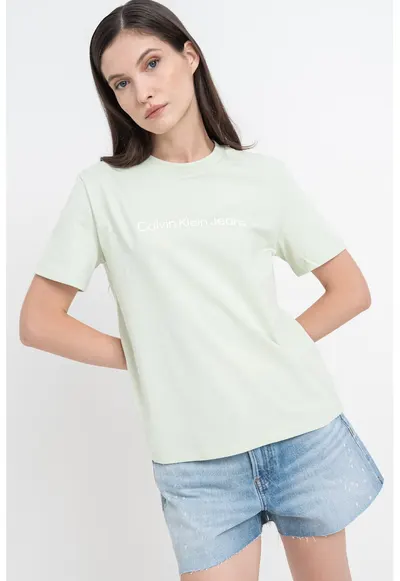 Tricou de bumbac cu logo - Verde feriga