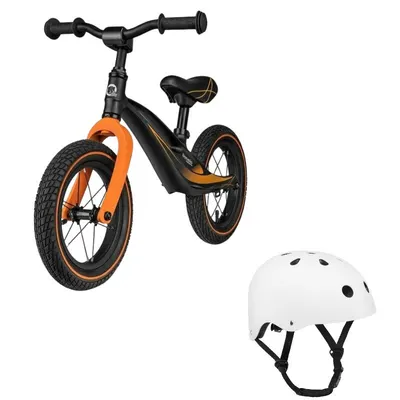 Bicicleta fara pedale, Lionelo, Bart Air, Usoara, Cu roti gonflabile, Cu cadru din magneziu, Cu ghidon si sa reglabile, Greutate 3.8 Kg, 12 inch, Negru + Casca pentru copii, Reglabila 50-56 cm, Alb