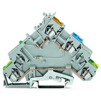4-conductor sensor supply terminal block; LED (green); for PNP-(high-side) switching sensors; with end plate; with colored conductor entries; 2.5 mm²; CAGE CLAMP®; 2,50 mm²; gray