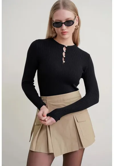 Bluza dama - slim fit - negru - tricot