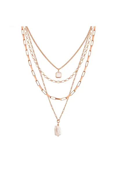 Colier 4in1 cu perla si cristal - Auriu