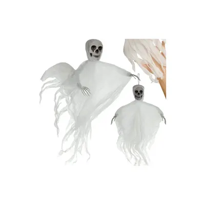 Decoratiune suspendata pentru Halloween, schelet fantoma, 70 x 60 cm, alb