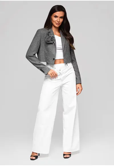 Sacou scurt elegant cu floare cusuta LW-BLZB-0100 - Gri - Gri