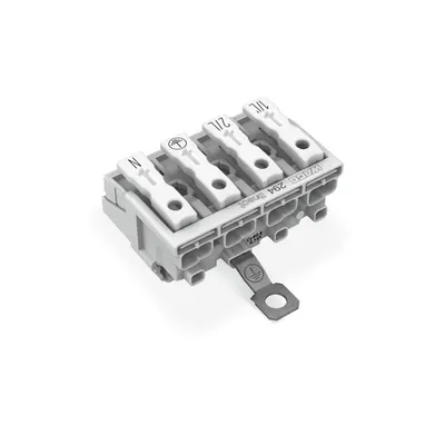 Lighting connector; push-button, external; for Linect®; with screw-type ground contact; 1/L´-2/L-PE-N; 4-pole; Cod. A; Lighting side: for solid conductors; Inst. side: for all conductor types; max. 2.5 mm²; Surrounding air temperature: max 85°C (T85); 2,