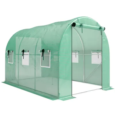 Outsunny Seră 3 x 2 x 2 m din folie cu ușă rulantă, 2 uși cu fermoar & 6 ferestre cu plasă, tije de susținere, Verde | Aosom Romania