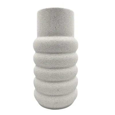 Vaza decorativă, din porțelan, model dungi, 20x10 cm, culoarea alb