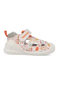 Pantofi sport din material textil cu velcro si model - Galben sofran/Portocaliu mandarina/Bej deschis