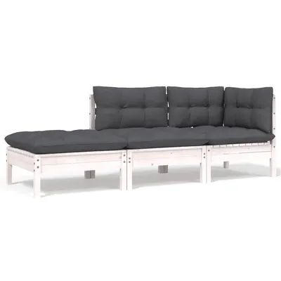 Gossi set mobilier gradina cu perne, 3 piese, alb, lemn masiv pin