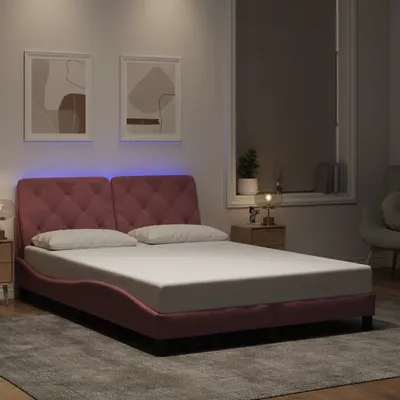 vidaXL Cadru de pat cu LED fără saltea, roz, 140x200 cm, catifea