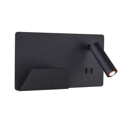 Corp iluminat de perete, aplica, lumini SOMNILA SPOT perete, negru cu LED-uri de interior de suprafata montat pe perete lumina 3000K versiune neagra din stanga incl. conexiune USB