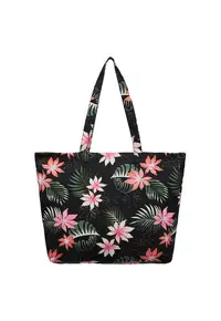 Geanta shopper din bumbac In The Tropics - Verde/Negru/Roz