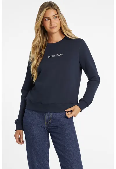 Bluza de trening cu decolteu la baza gatului si logo - Bleumarin