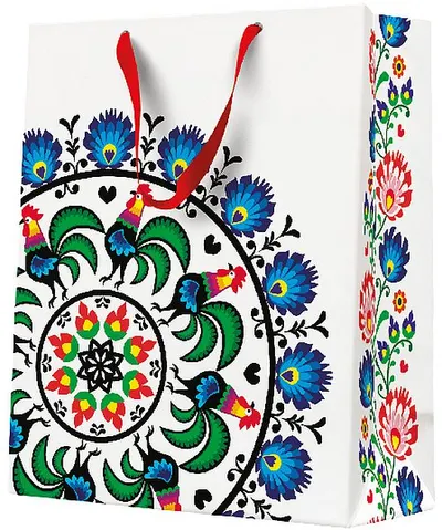 Pungă de cadou PAW - Rooster Circle Folk, 26.5 x 13 x 33.5 cm