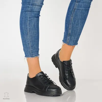 Pantofi casual de dama din piele naturala cu talpa aderenta CRL0010 Negru